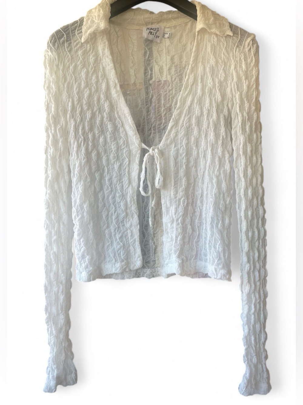 Princess Polly Collared Lace Textured Tie-Front Blouse Cream - SIZE 8